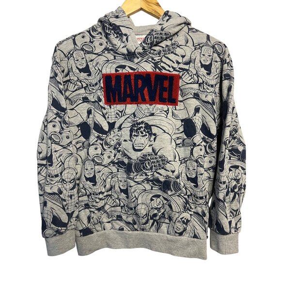 Marvel Comics Themed  Sweatshirt Hoodie Youth Large Gray & Navy TV Super Hero - Picture 1 of 16